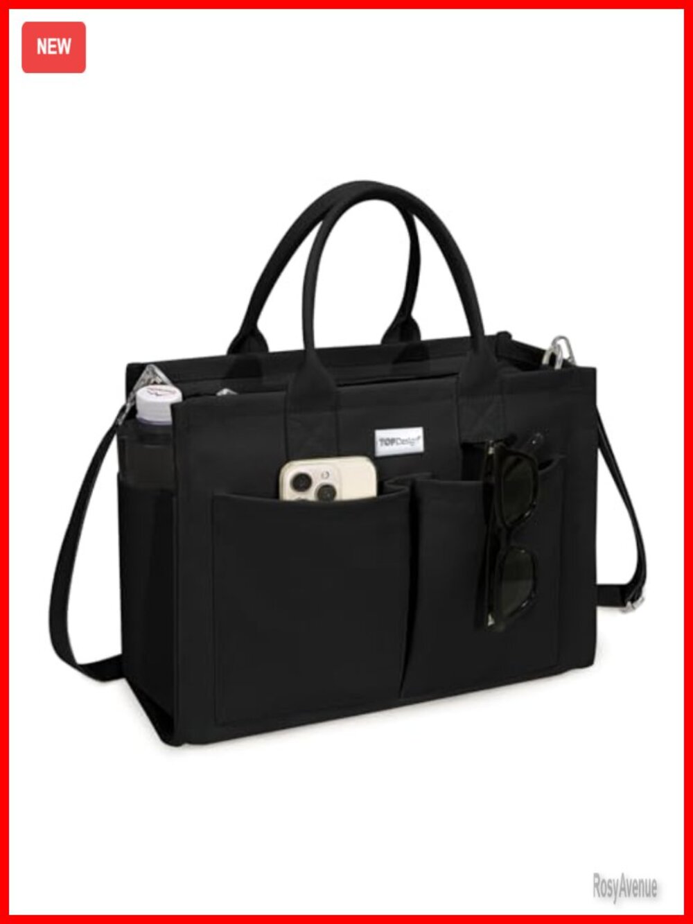 Heavyweight 16oz Canvas Tote Bag with 9 Pockets Adjustable Strap